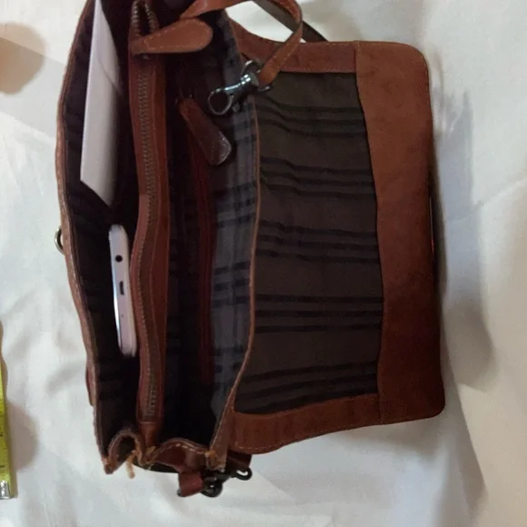 Frye Rich Brown Leather Messenger / Satchel Bag - Picture 5 of 8